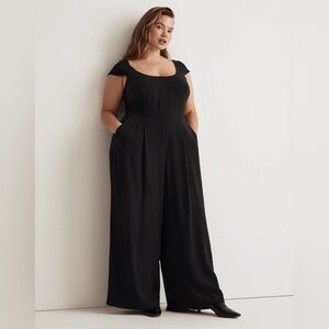 NWT Madewell Plus Cap-Sleeve Crop Wide-Leg Jumpsuit - Black - 18W